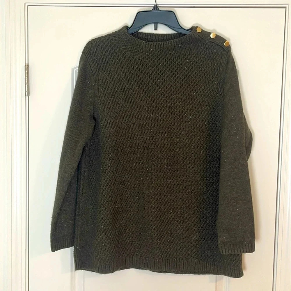 Talbots Plus Dark Green Chunky Sweater with Gold Button Accent Size 1X